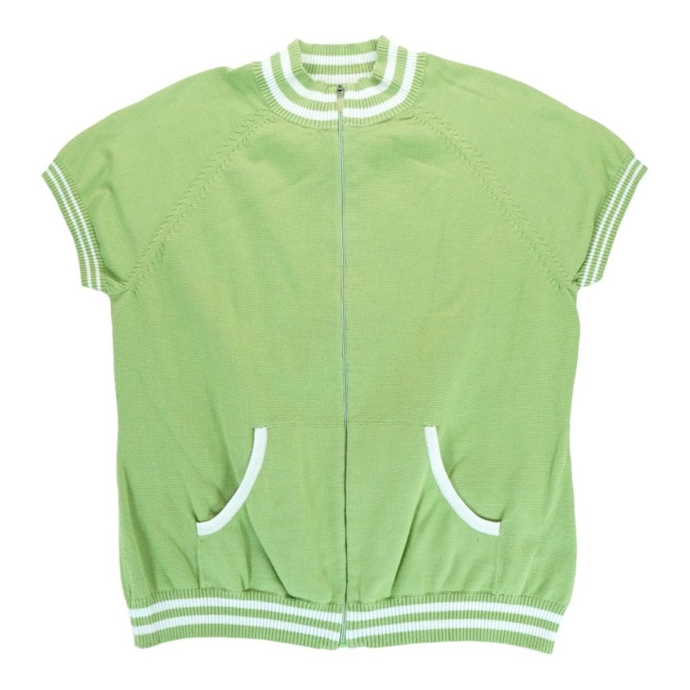 Lizgolf Women's Size XL Full Zip Sweater Green Short Sleeve Solid Cotton Blend